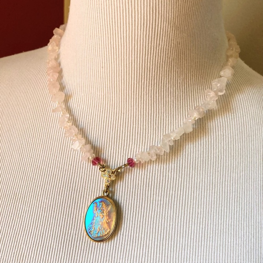 Vintage Kirks Folly Fairy Godmother Aurora Borealis Pink Quartz Crystal Necklace - Picture 3 of 11